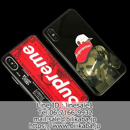 シュプリーム Iphonex ケース 鏡面ガラス Supreme Iphone8 7plusカバー カッコイイ