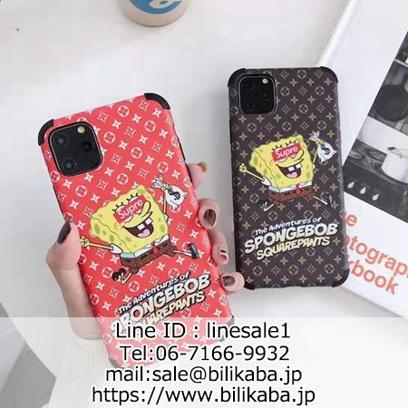 lv supreme コラボ iphoneイレブンカバー スポンジ・ボブ柄