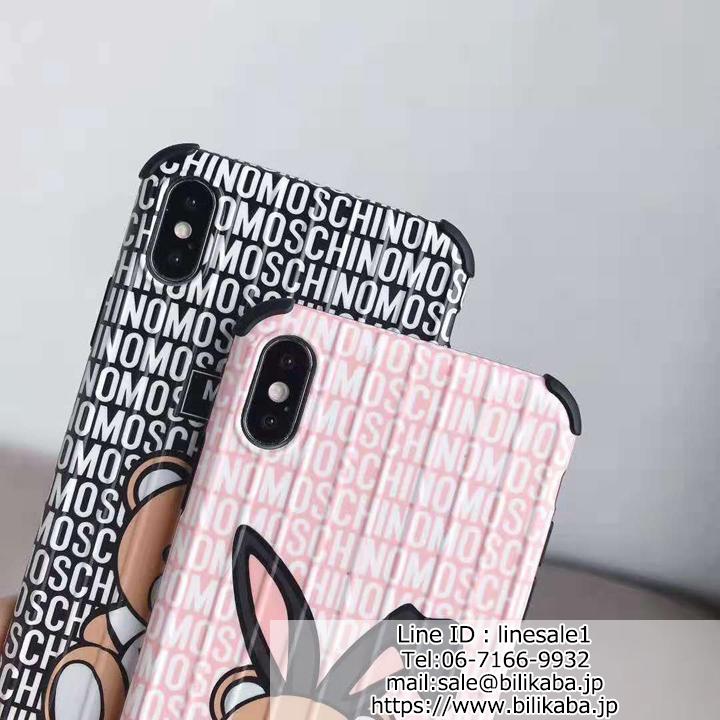 四角強化保護 MOSCHINO クマ柄 iPhone10/11Pro Maxペアカバー