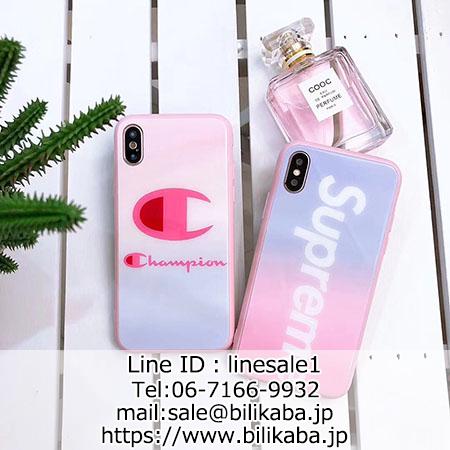 チャンピオン iphoneXケース 背面ガラス ピンク